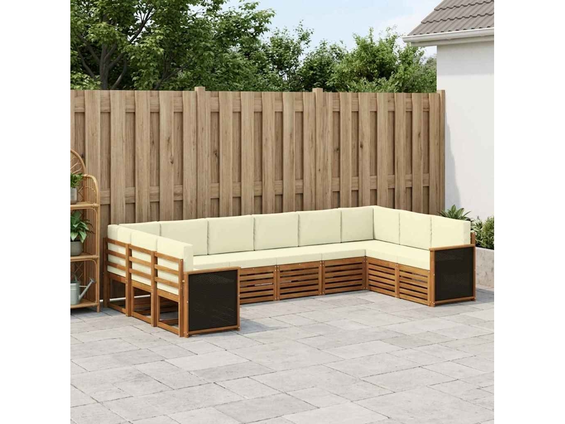 Vidaxl Conjunto De Sofá Sectional Com Almofada 7 Pcs Natural E Creme