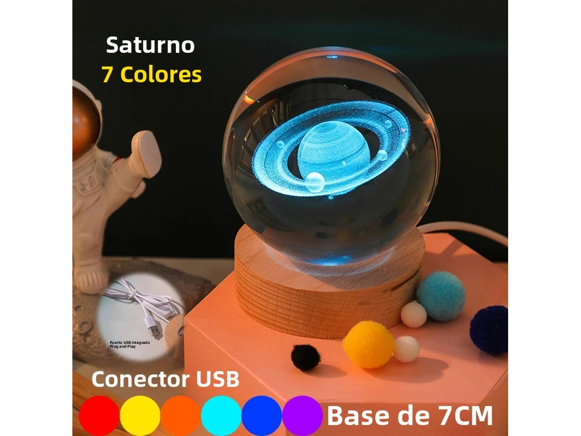 Luz Noturna Led Usb Galaxy Crystal Luz Planetária 3d Luz da Lua MDUG (7cm Saturno)