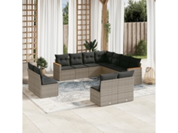 Vidaxl 11 Pcs Conjunto Sofás De Jardim C/ Almofadões Vime Pe Cinzento