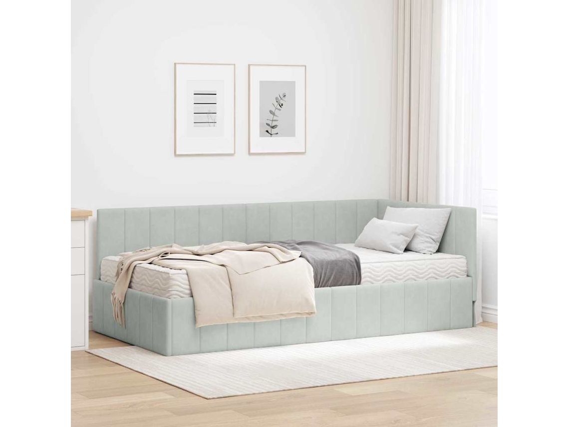 Vidaxl Estrutura De Cama De Canto Com Colchão 2 Unid. Cinzento-claro