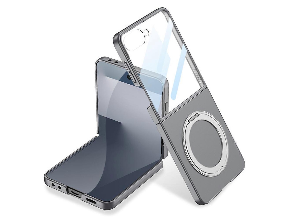 Capa Traseira Rígida Para Samsung Galaxy Z Flip7 5g Com Película De Tela E Suporte, Cinza