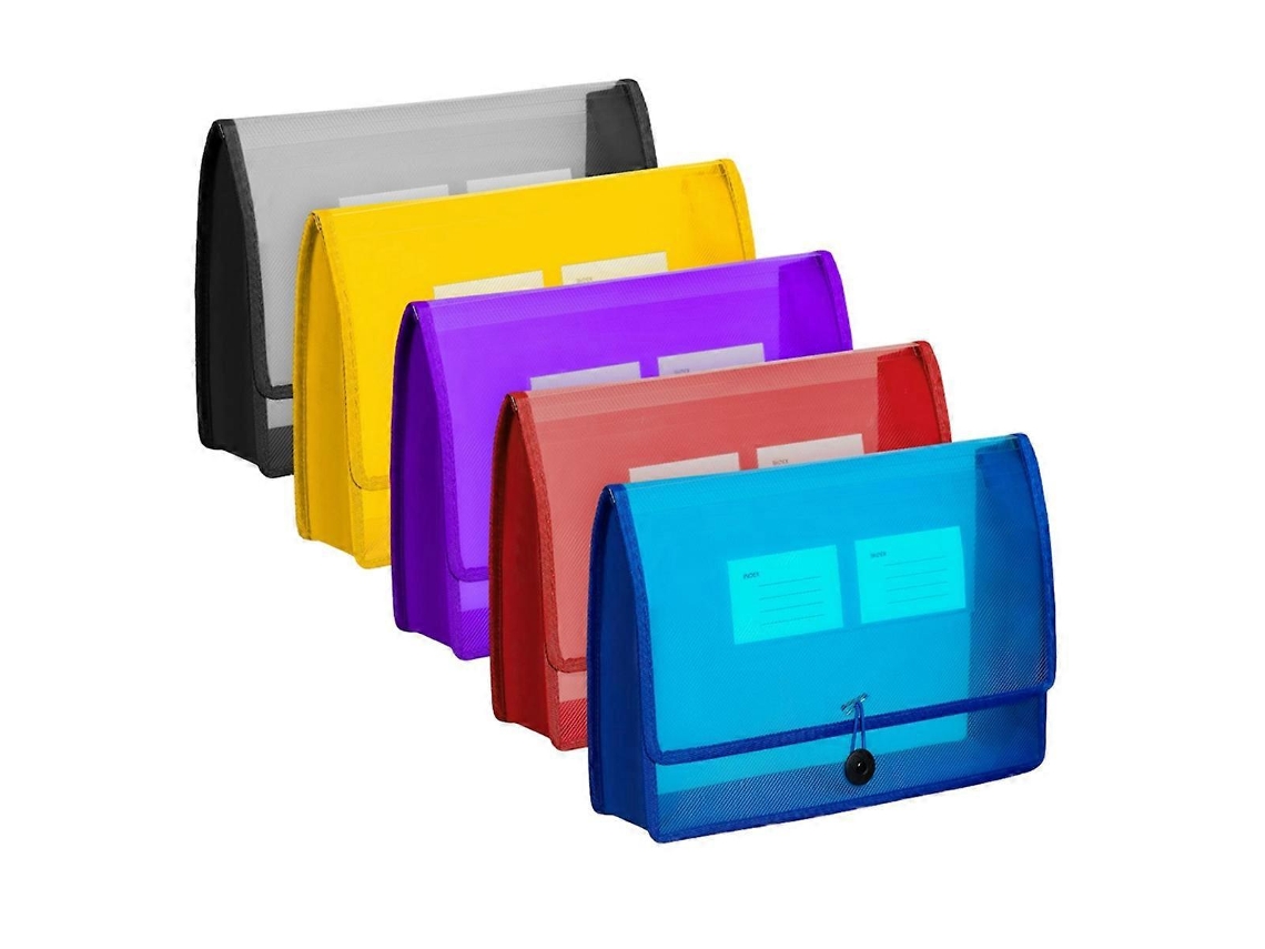 Pacote de 5 pastas plásticas A4, expansíveis e com envelope, Slowmoose