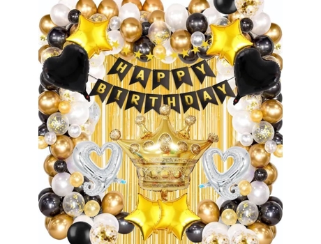47 peças de decorações de festa de aniversário de ouro preto, banners de balão de feliz aniversário, balões para homens e mulheres adultos Paramiss