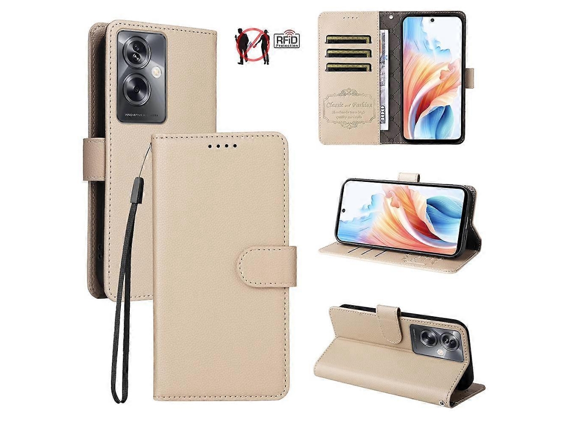 Capa Carteira De Couro Com Textura De Lichia E Bloqueio Rfid Para 3 Cartões, Compatível Com Oppo A2 / Oppo A79 5g.