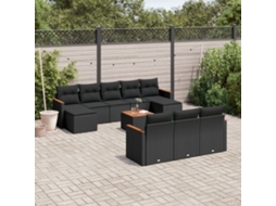 11 Pcs Conjunto Sofás De Jardim C/ Almofadões Vime Pe Preto Dkd Home Decor