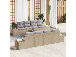 Vidaxl Conjunto de Sofá de Jardim com Almofada 9 Pcs Bege Vime Pe