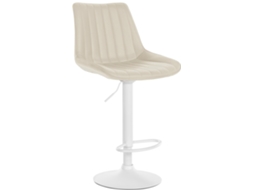 Banqueta de bar X1 com altura ajustável, giro de 360°, assento em couro sintético creme, costura vertical e base de metal branca 10_0006557