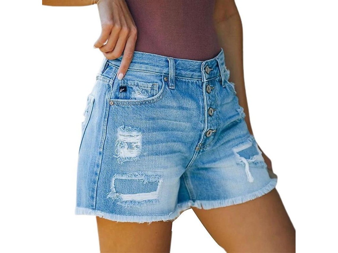 2026 pantalones Cortos Vaqueros para Mujer Con Botones Múltiples Y Desgastados Hot Pants Destrozados
