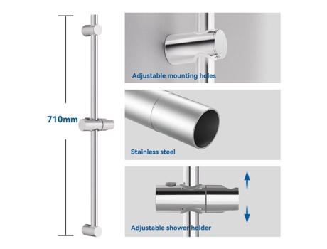 Barra de chuveiro Ø22mm ABS cromado deslizante com altura ajustável, 57cm Derw Max