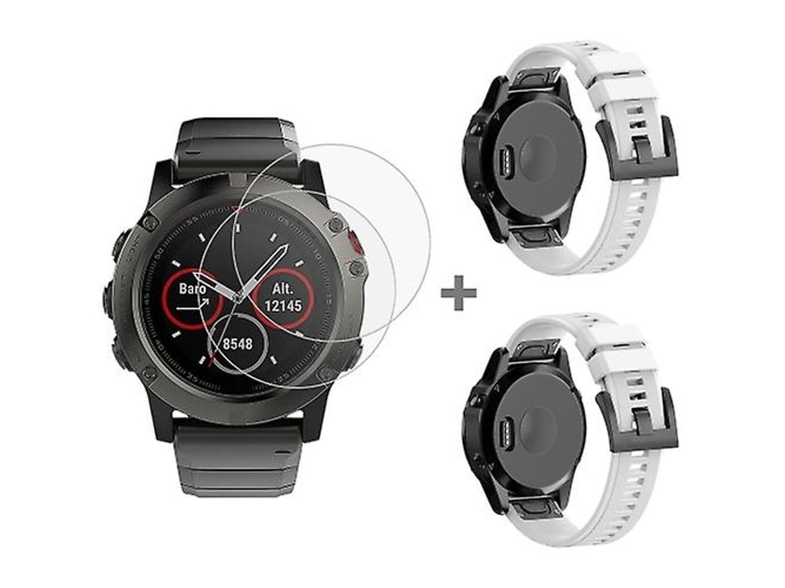 Pulseira De Relógio Lurelia Para Garmin Fenix 5x 26 Mm 2pcs Em Silicone Com 2pcs Película De Vidro Temperado Branca