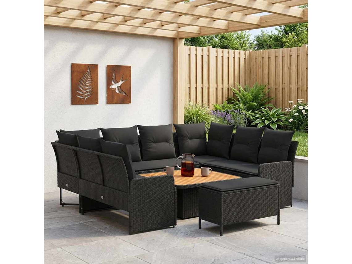 Vidaxl Conjuntos De Móveis 7 Unid. Preto Rattan De Pe