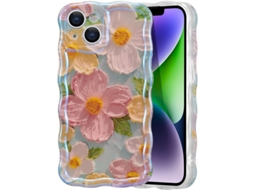 Yuru capa para Iphone 13, Padrão de Pintura a Óleo Retro Colorido com Flores, Laser Brilhante e Borda de Ondas Curlies Fofas