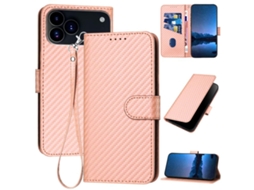 Capa De Couro Para Iphone 17 Pro Max - Fivela Em Fibra De Carbono - Com Cordão