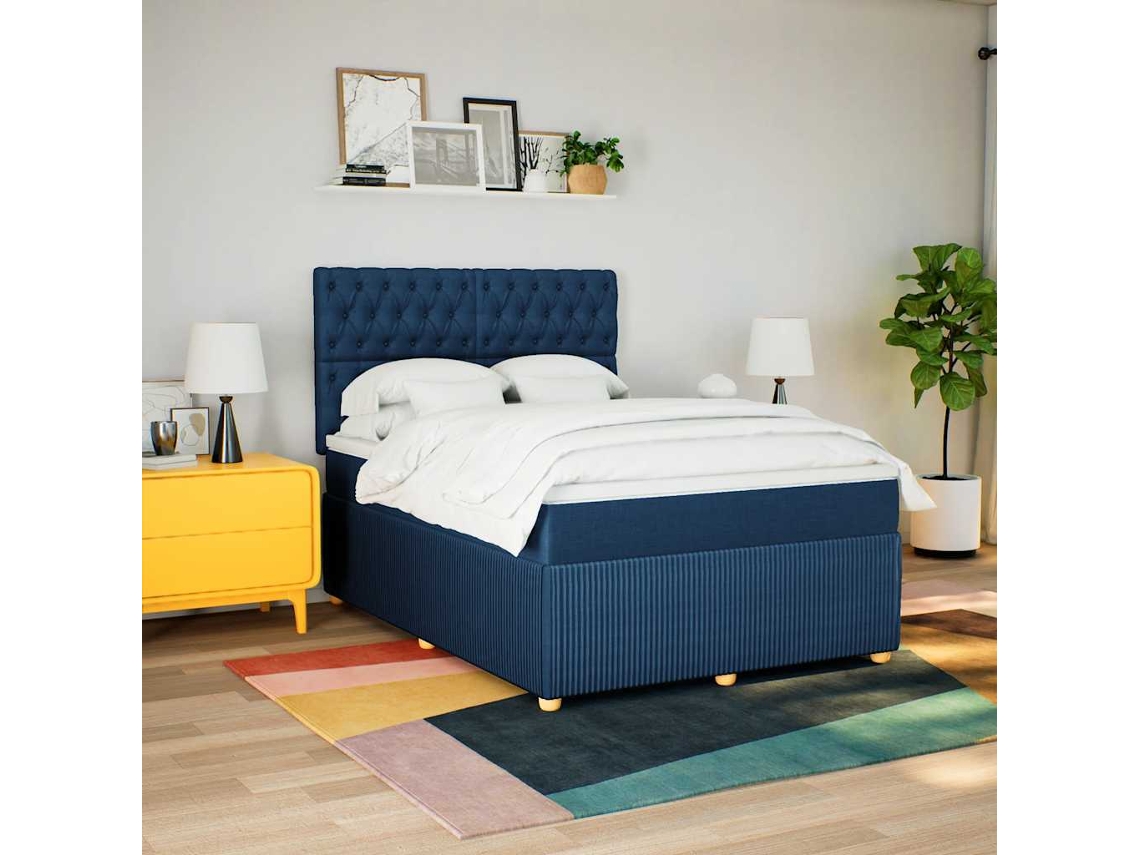Vidaxl Cama Com Molas/colchão 160x200 Cm Tecido Azul