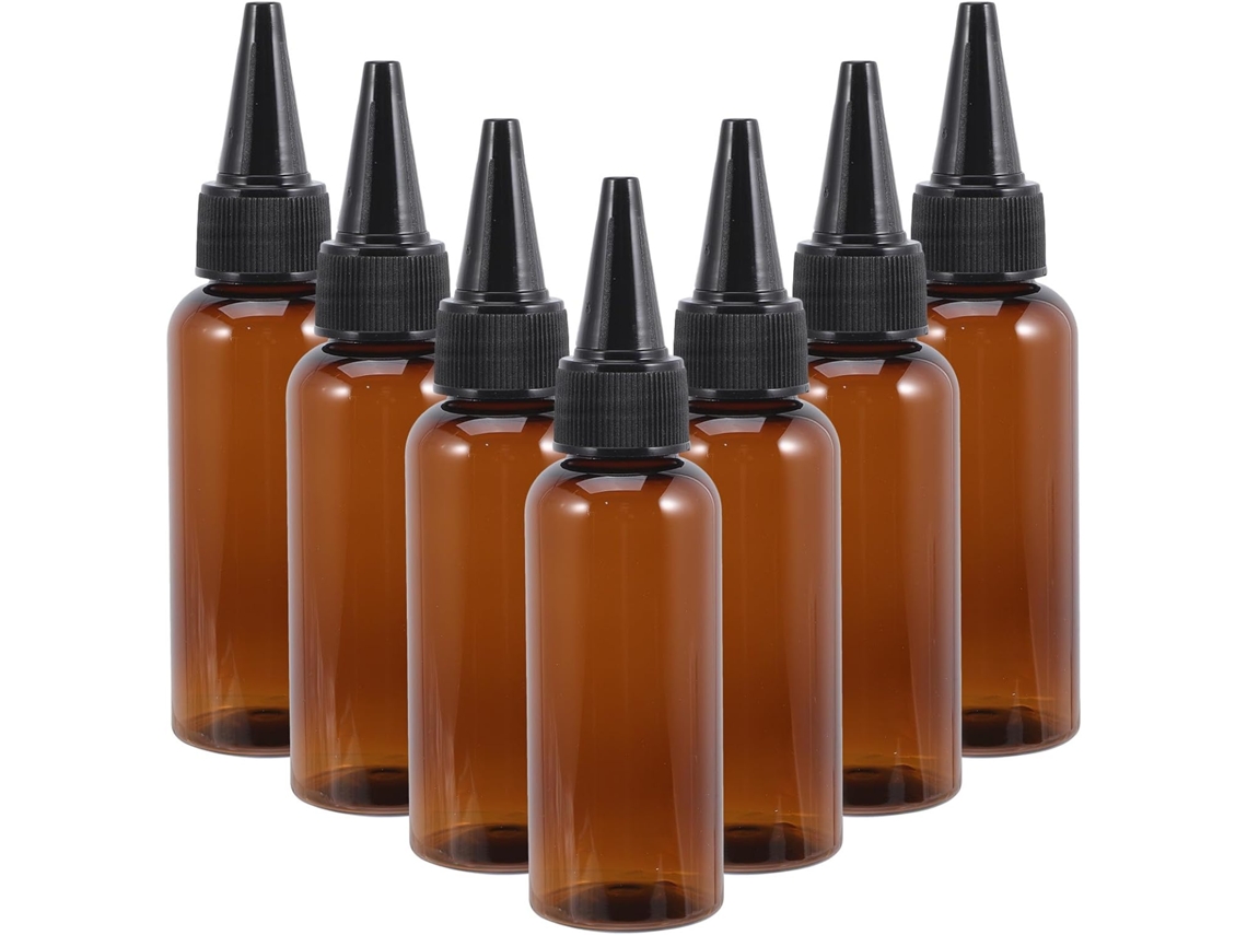 Pacote com 10 frascos dispensadores de plástico marrom de 50ml, ideais para sopas.