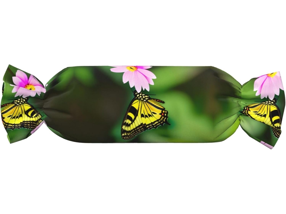 Almofada Cilíndrica Formato de Doce com Estampa Floral Primavera 100 % Poliéster Suporte Ergonômico Ideal