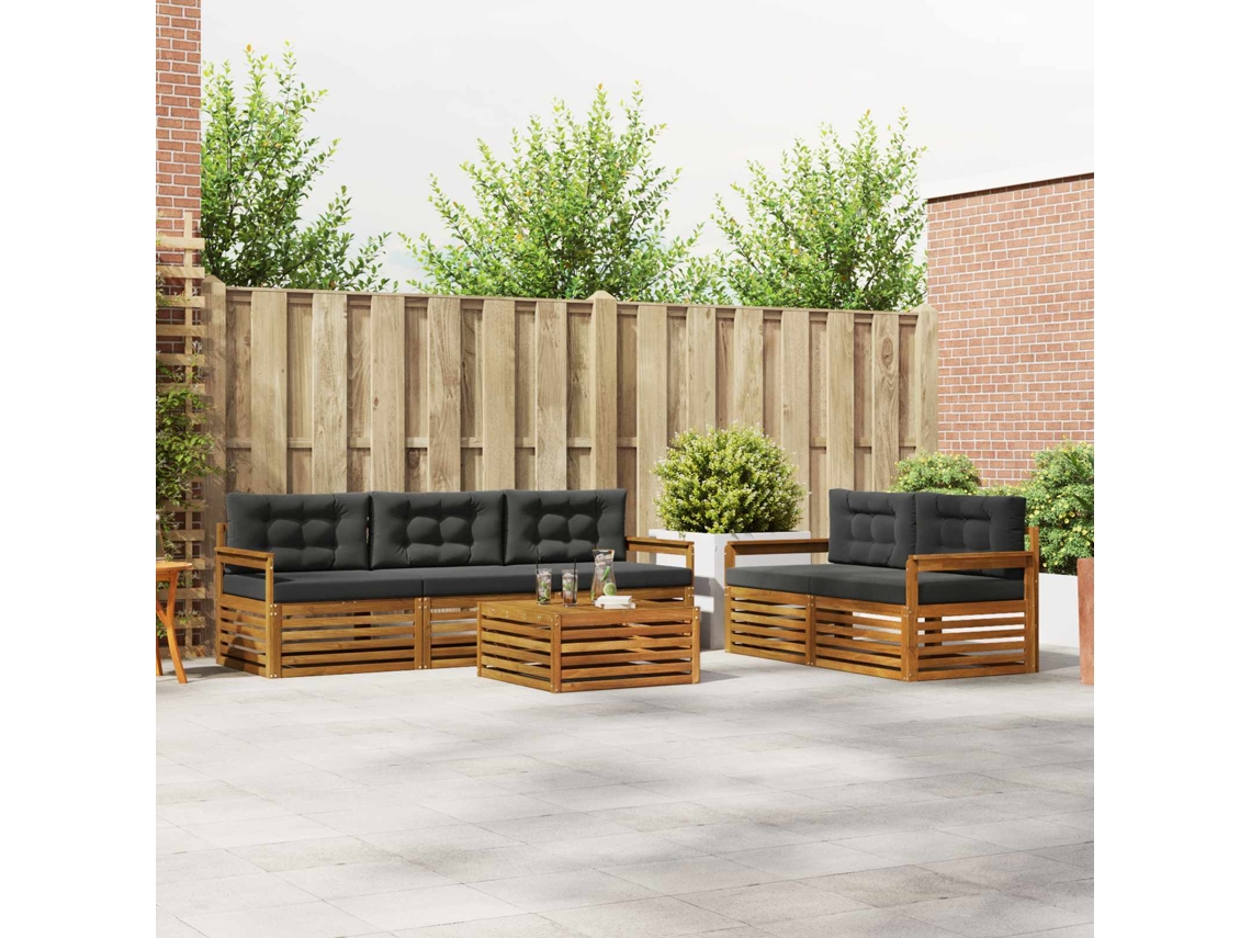 Vidaxl Conjunto De Sofás Para Exterior 6 Unid. Natural E Antracite
