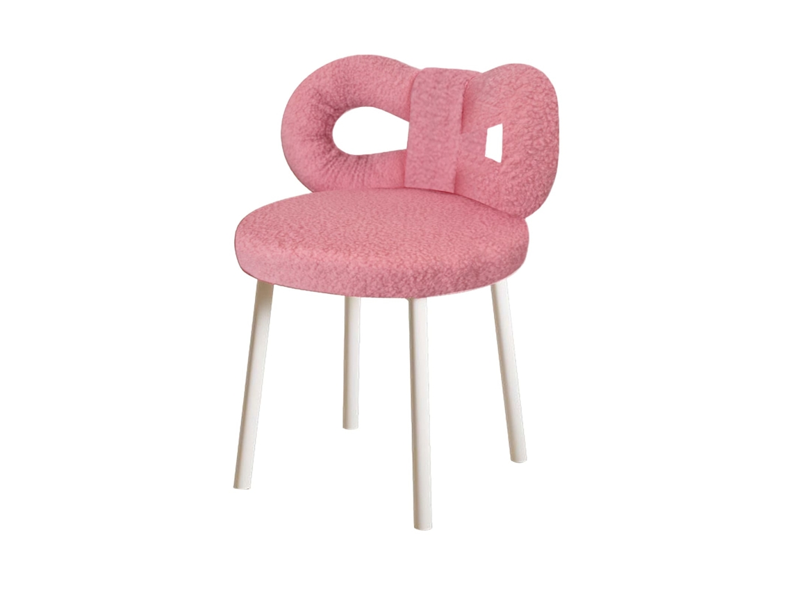 Cadeira Para Toucador, Estrutura Em Aço Carbono, Resistente Até 150kg, Design De Encosto Arqueado Com Laço, Veludo Macio, Moderna, Rosa
