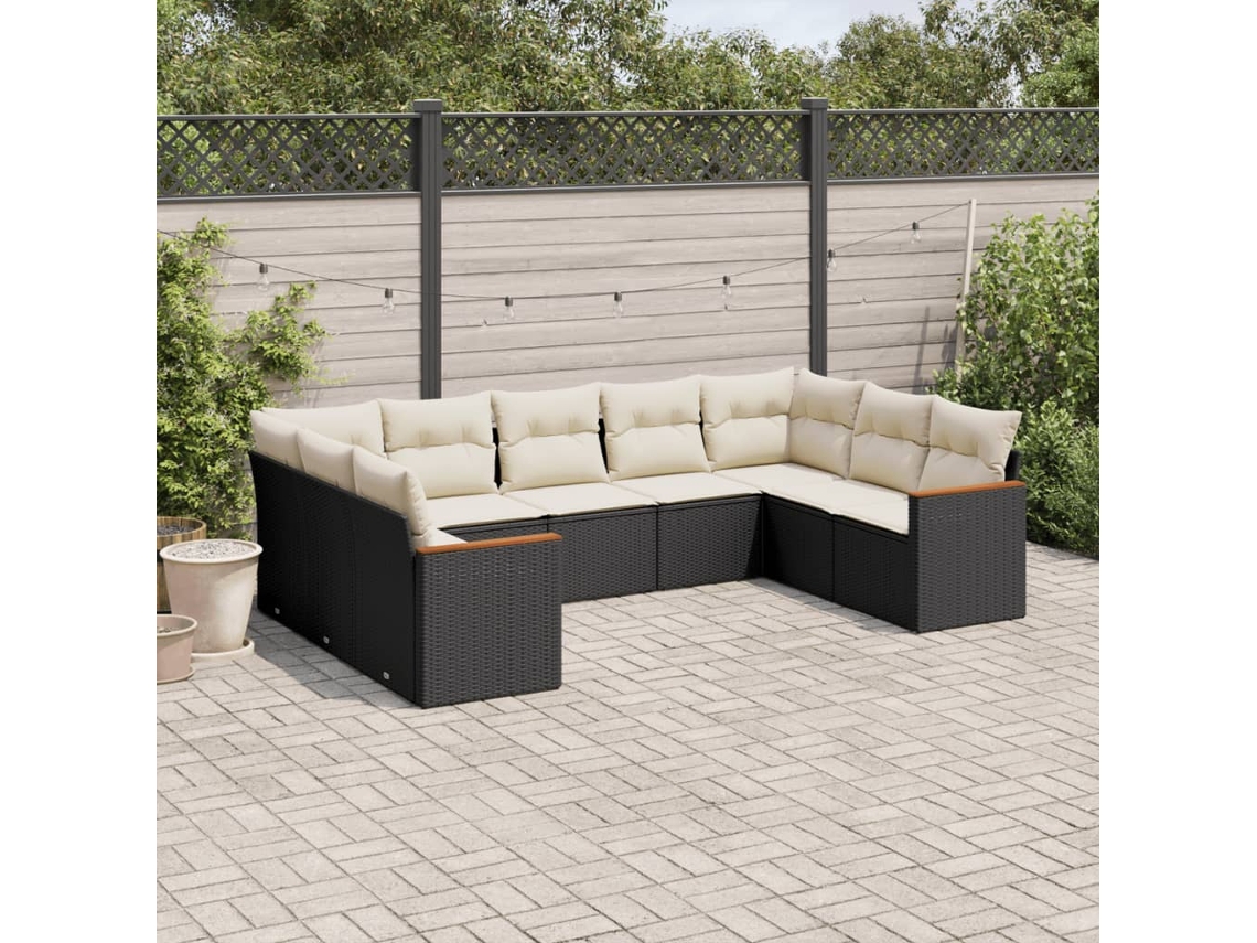 Vidaxl 9 Pcs Conjunto De Sofás P/ Jardim C/ Almofadões Vime Pe Preto