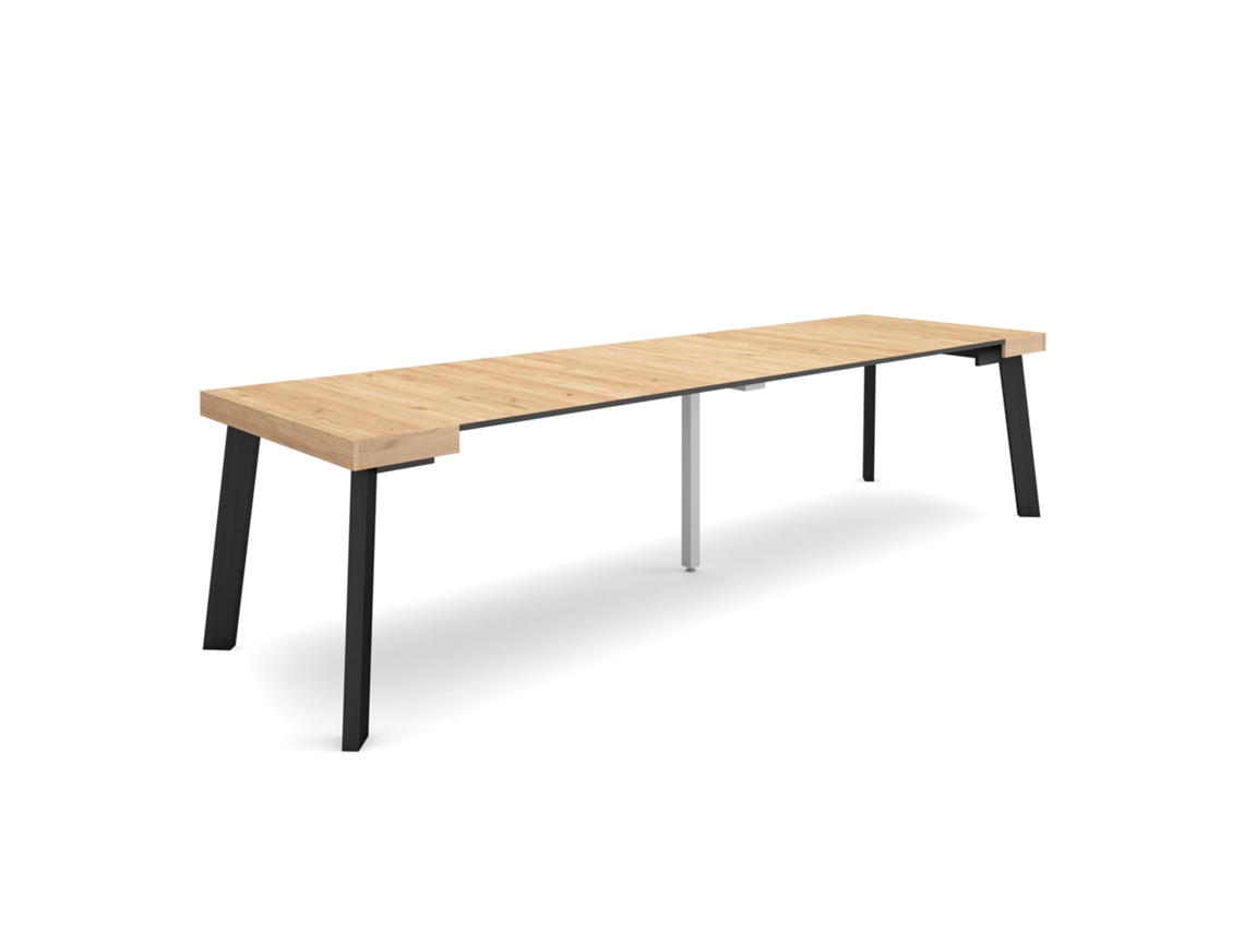 Mesa Consola Extensível, 302x90x73cm, Para 14 Pessoas, Pés De Madeira, Carvalho