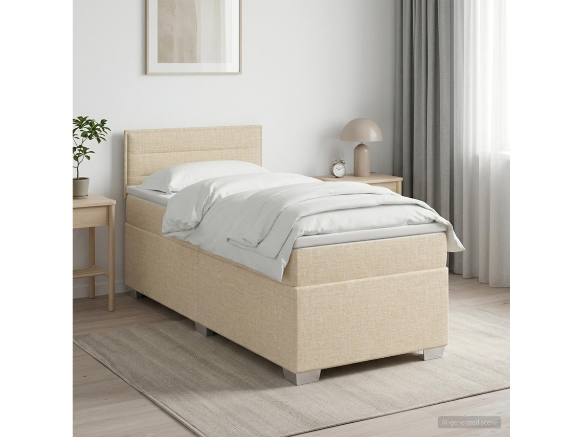 Vidaxl Cama Box Spring Com Colchão Creme 100 X 200 Cm Tecido
