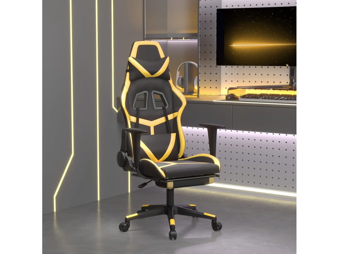 Vidaxl Cadeira Gaming C/ Apoio Pés Couro Artificial Preto E Dourado
