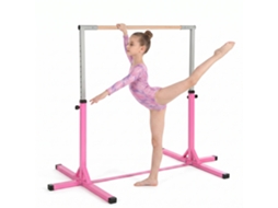 Barra De Gimnasia Para Niños De +3 Años Barra De Entrenamiento Altura Ajustable 92-150 Cm Carga 75 Kg 194x121x150cm Rosa