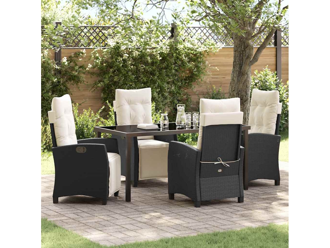 Vidaxl Conjunto de Jantar para Jardim com Almofada 5 Pcs Preto Vime Pe