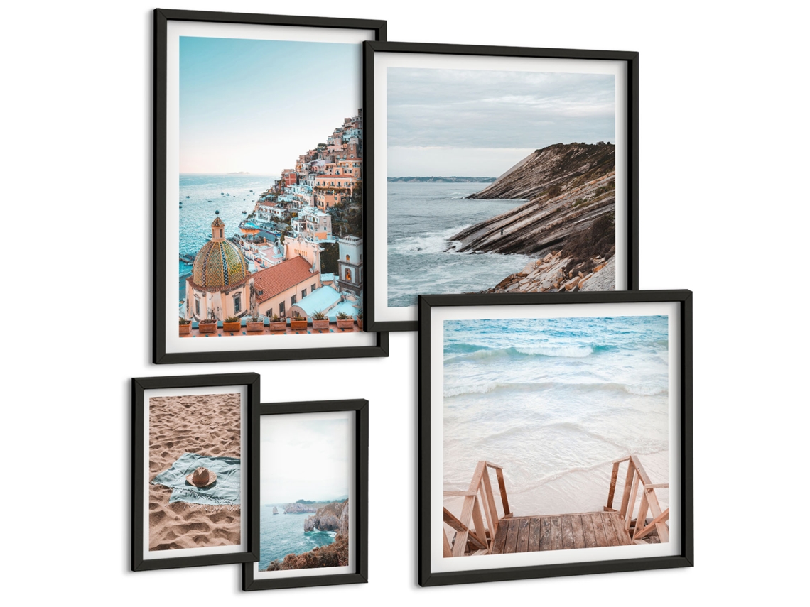 Conjunto De Pinturas Vistas Retrô De Sedona, Sintra E Valletta Moldura Preta Imagens Para Um Quarto Infantil Espelharte (conjunto De 5 Imagens)