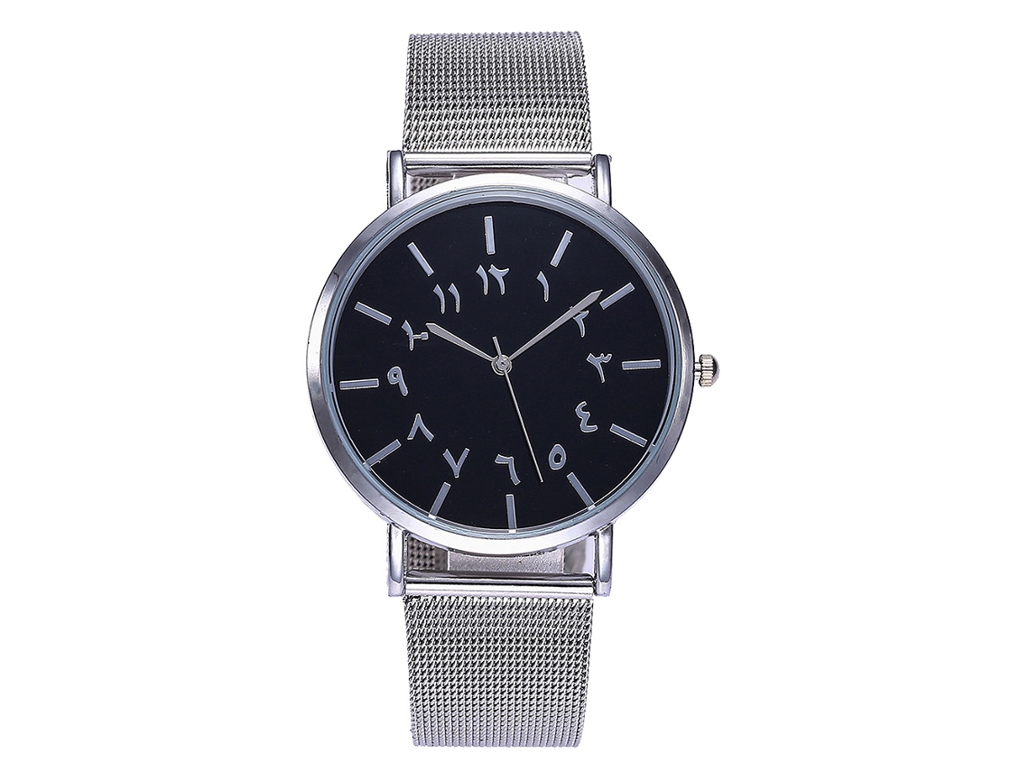 Reloj De Pulsera De Aleación Con Dial Redondo Analógico De Cuarzo Moda Plata Y Negro