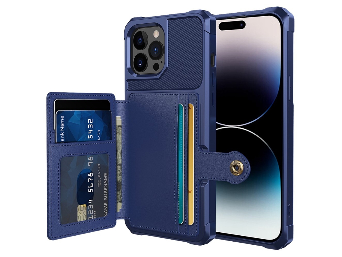 Capa Antiarranhões Para Iphone 14 Pro Max Pele Sintética Magnética Azul