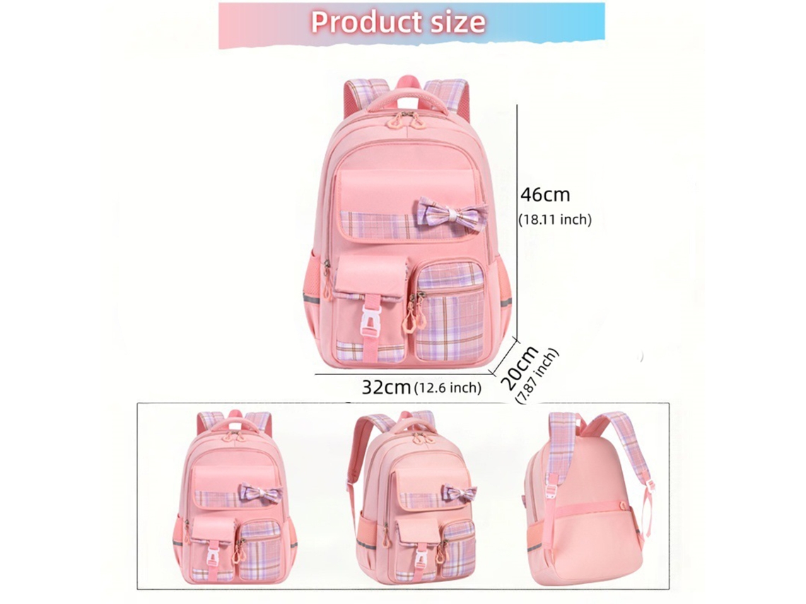 Mochila Escolar, Leve Com Laços E Bolinhas, Cor Preta Para Estudantes