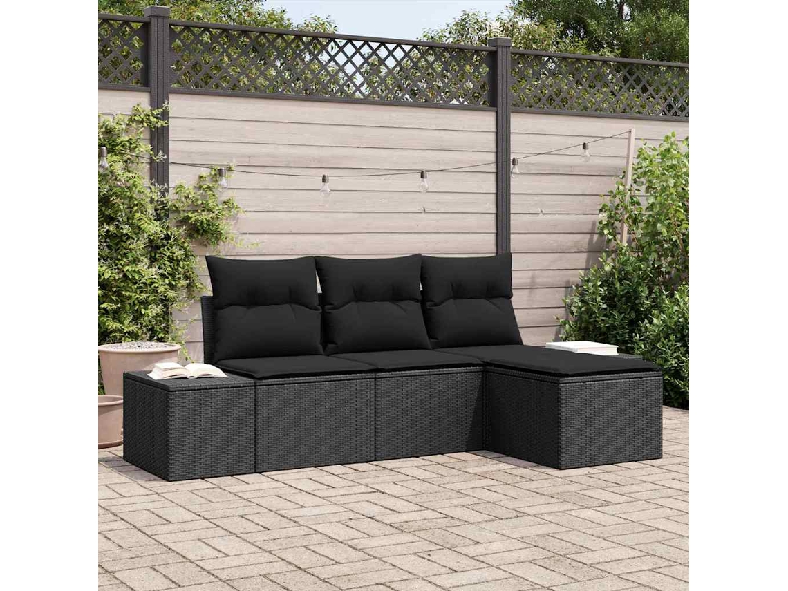 Vidaxl Conjunto De Sofá De Jardim 4 Unid. Preto Vime Pe