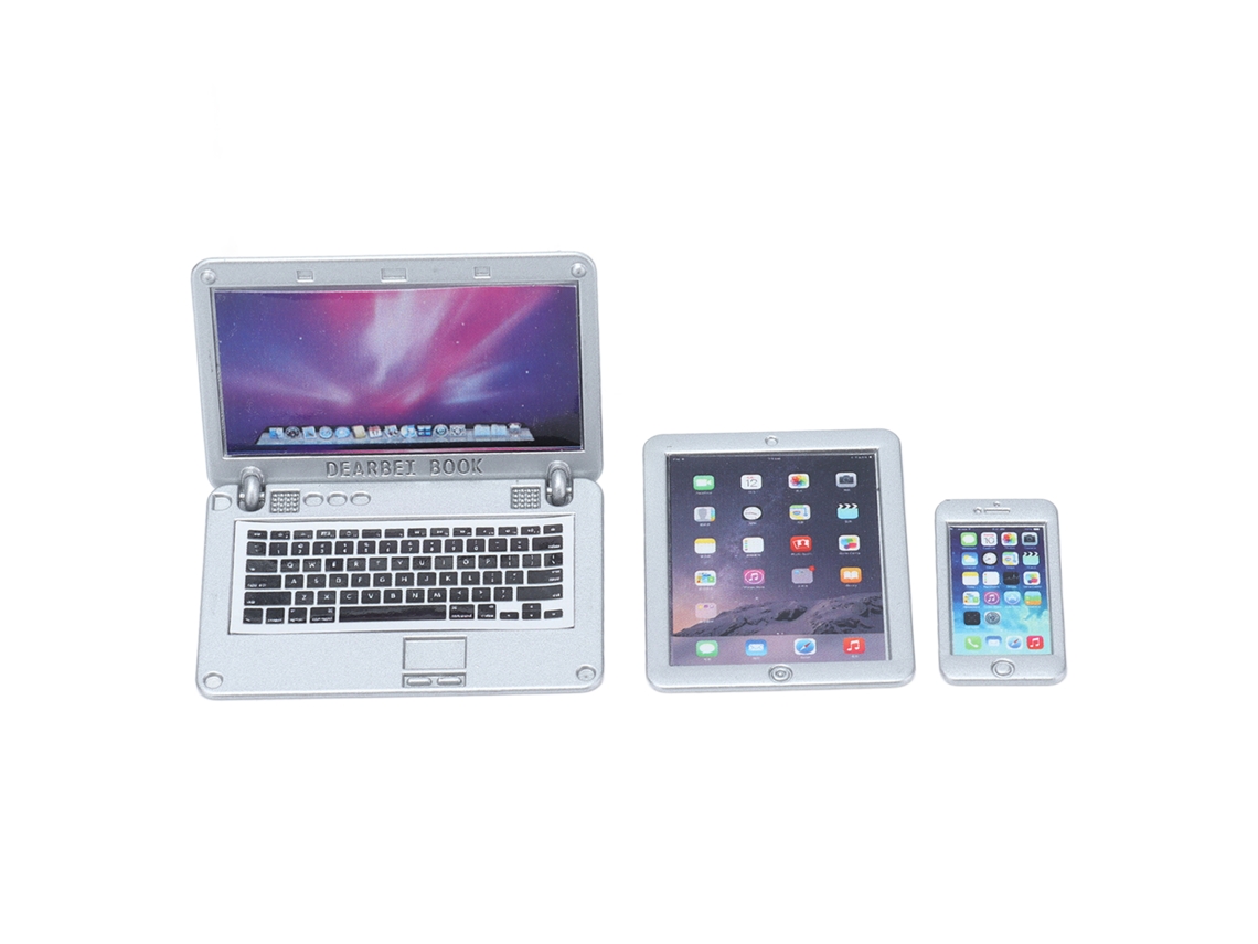 Ats 3 Peças Conjunto de Acessórios Mini Laptop Tablet Telefone para Bonecas Dollhouse 1/6 1/12 Pj 500 xh 06