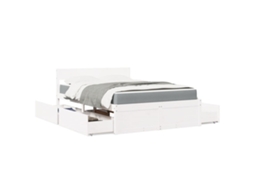 Vidaxl Cama Com Gavetas E Colchão 120x190 Cm Pinho Maciço Branco