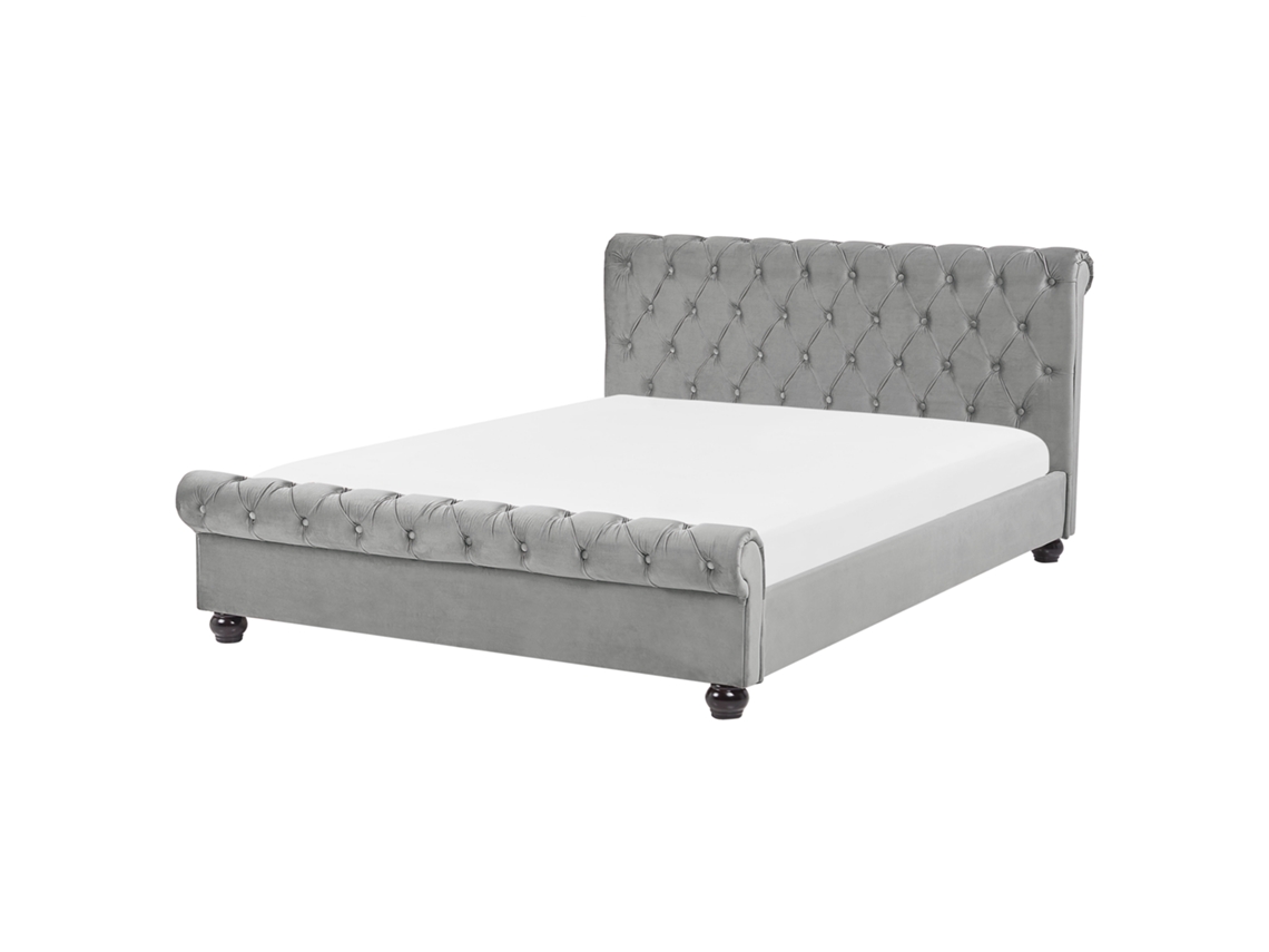 Cama de casal BELIANI Avallon de Veludo Cinzento 152x233x94
