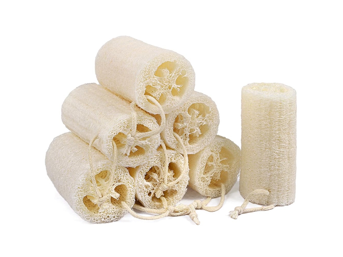 Conjunto 7 Esponjas De Lufa - Escova Corporal - Esponja De Banho - Limpeza Suave - Unissexo - Spa E Duche - 10 Cm - Bege