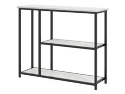 Mesa Console 100cm 3 Níveis Com Bandejas Mármore, Estrutura Aço Branco
