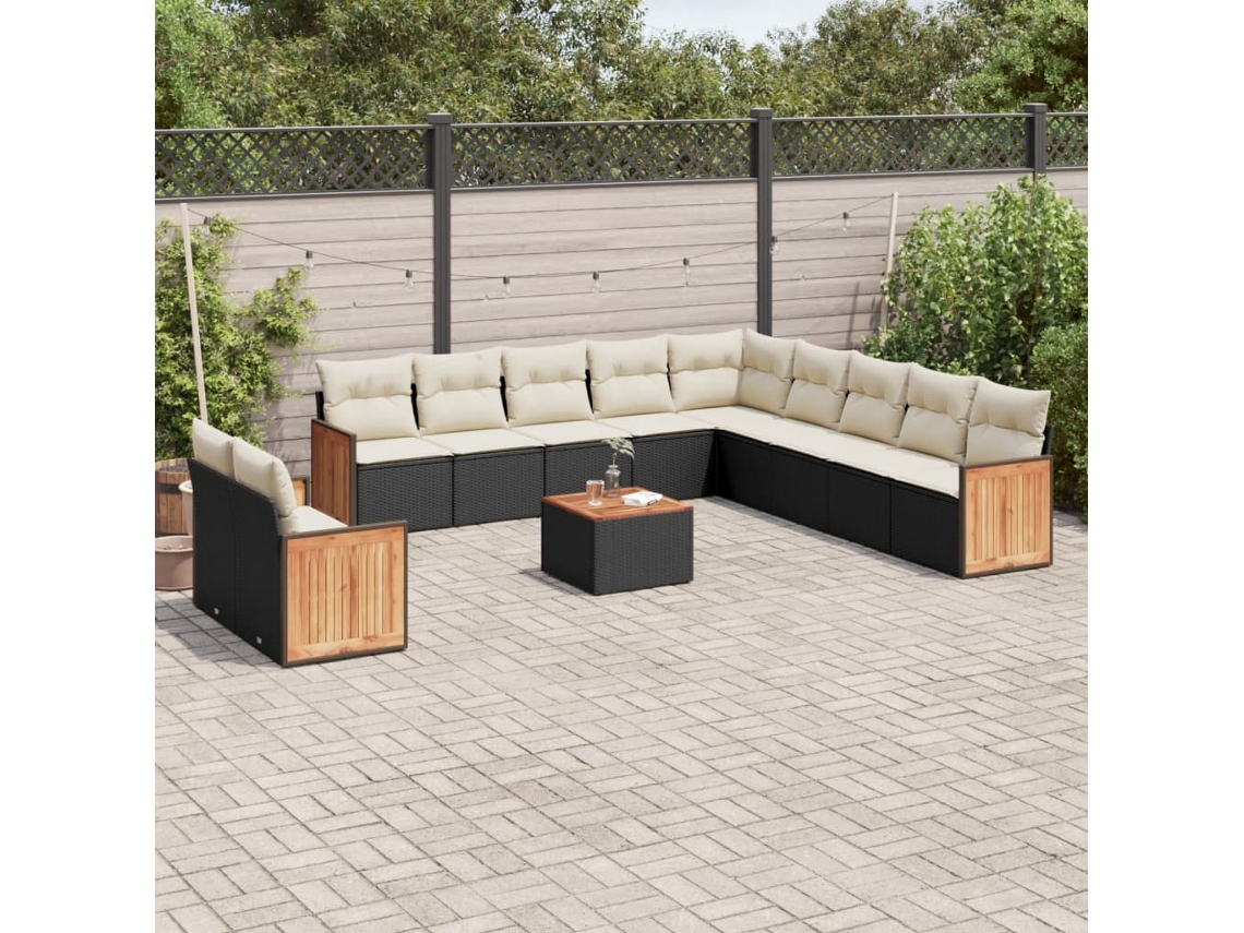 Vidaxl 12 Pcs Conjunto De Sofás De Jardim C/ Almofadões Vime Pe Preto