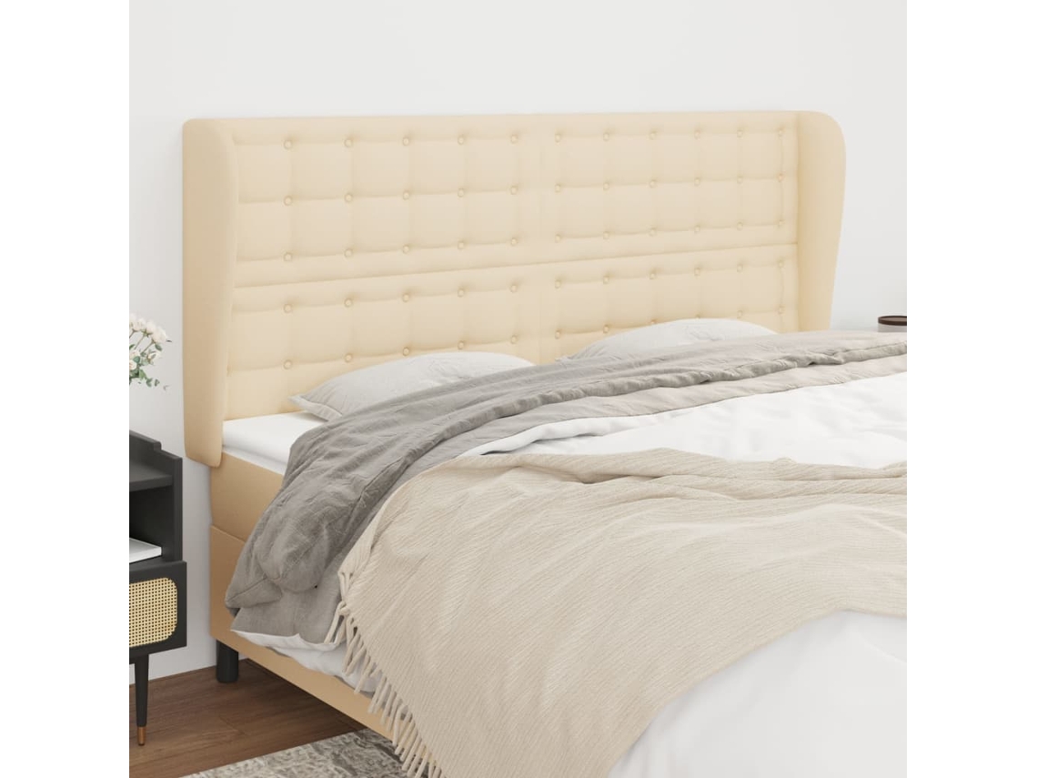 Vidaxl Cabeceira De Cama C/ Abas Tecido 163x23x118/128 Cm Creme