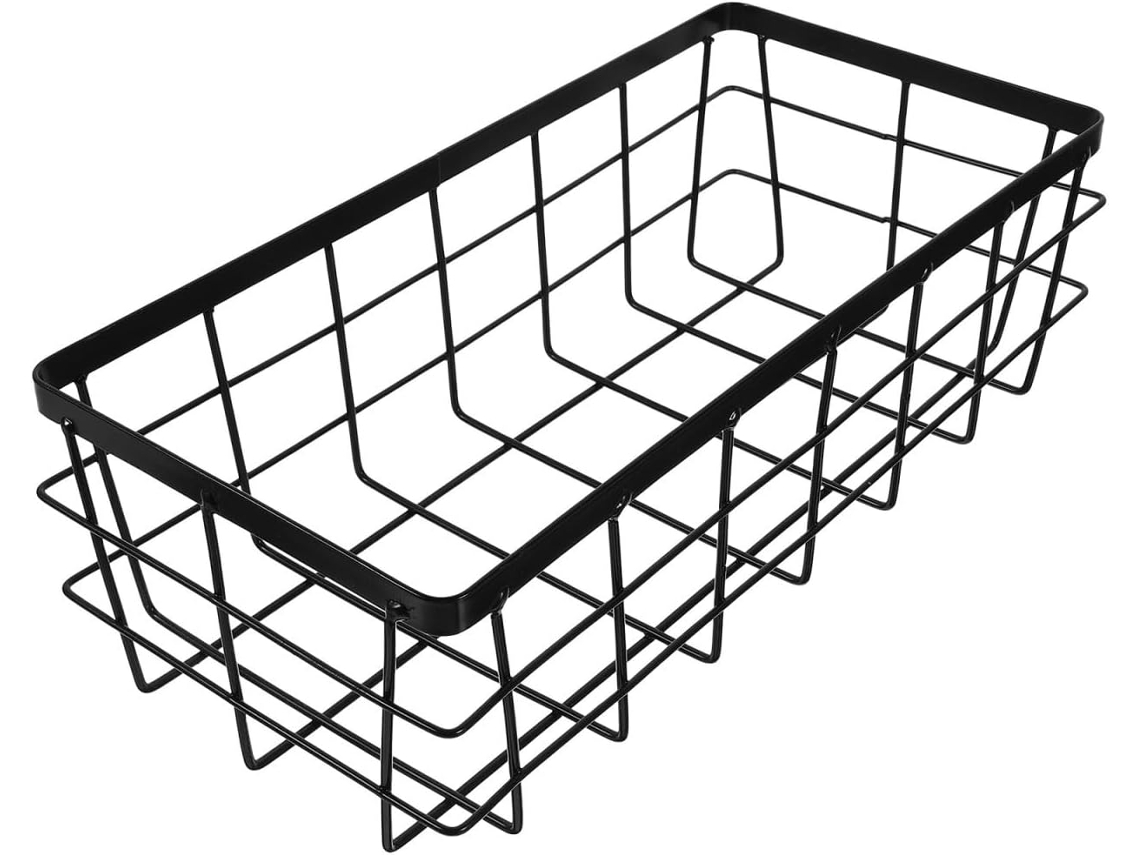 Cesto De Armazenamento Parede Ushobe, Cesto De Parede Retangular Em Ferro, Preto, Grande Capacidade, Banheiro