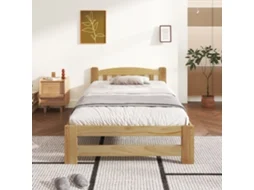 Cama De Madeira Sólida Futon 90x200 Cm Com Apoio Cabeça E Racks Natural