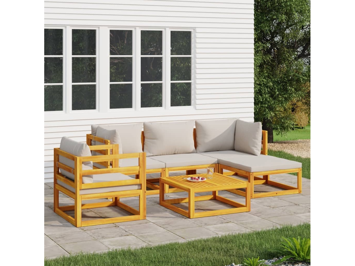 Vidaxl 6pcs Conjunto Lounge De Jardim Madeira C/almofadões Cinza-claro