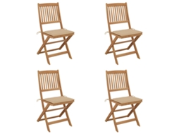 Cadeiras Dobráveis Jardim C/ Almofadões 4 Pcs Acácia Maciça Dkd Home Decor