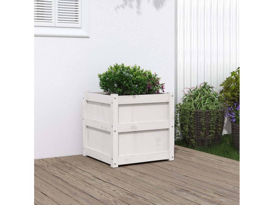 Vidaxl Vaso/floreira De Jardim 50x50x50 Cm Pinho Maciço Branco