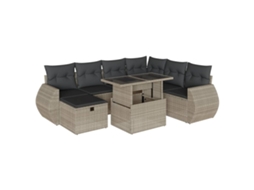 Conjunto 8 sofás jardim c/ almofadões VIDAXL vime PE cinzento-claro