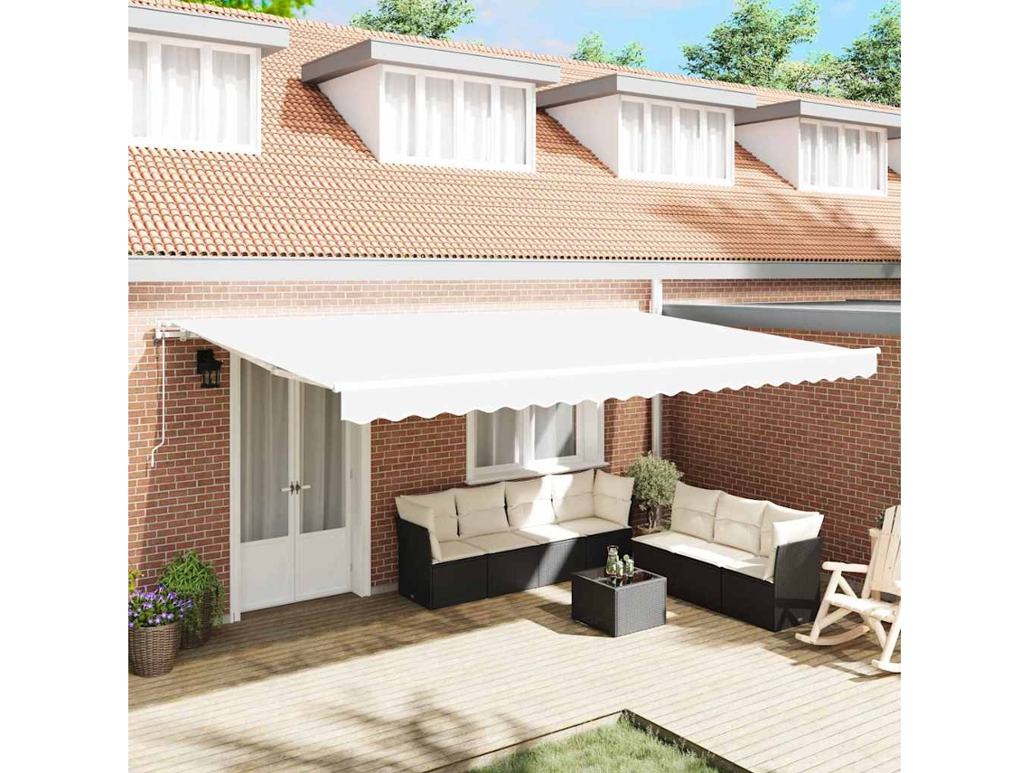 Vidaxl Toldo Retrátil Branco 500 × 350 Cm Tecido E Alumínio
