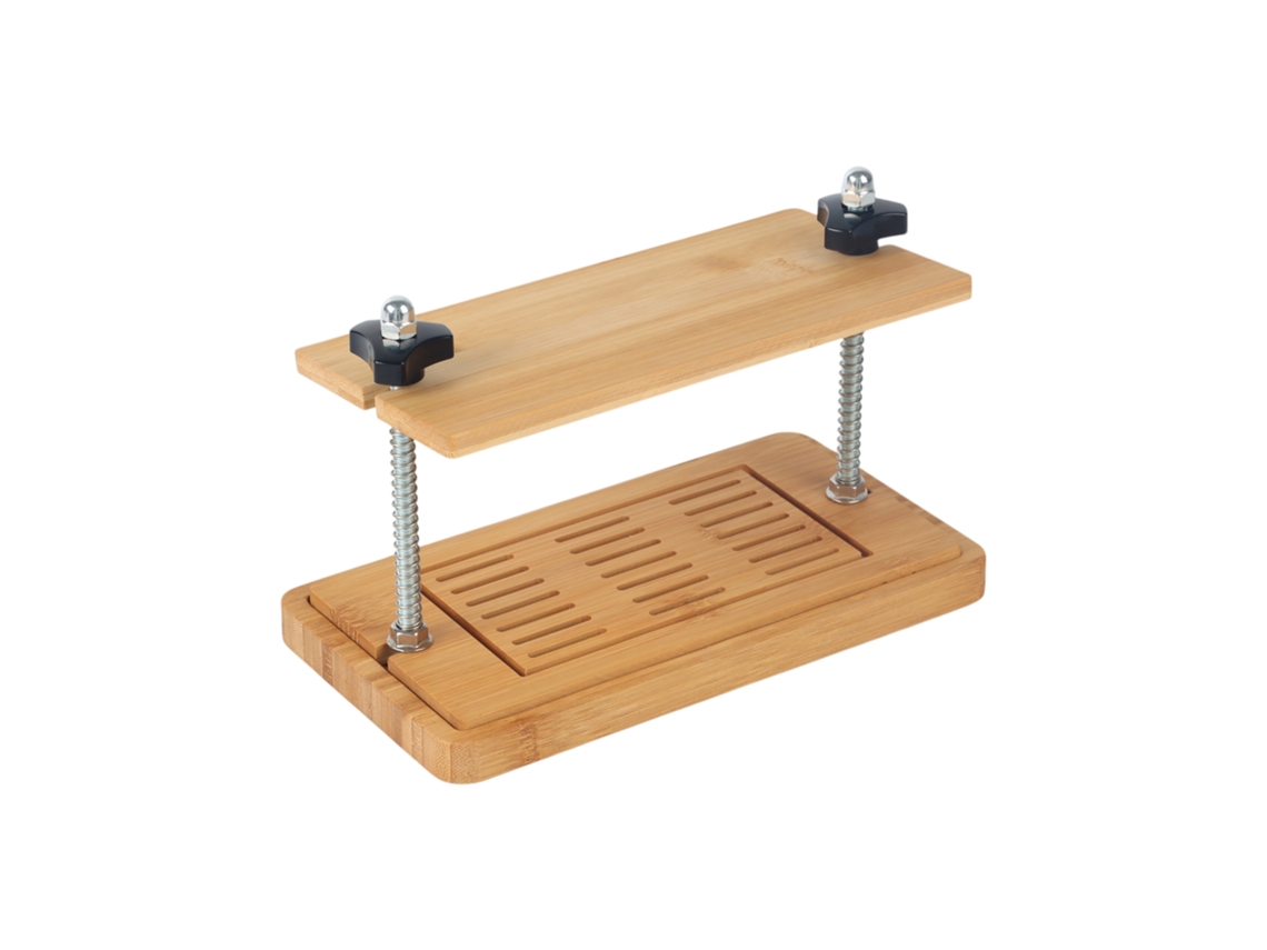 Prensa De Tofu Relaxdays, Bambu E Inox, 17,5×25,5×14 Cm, Forma Para Tofu Vegano Com Bandeja, Natural