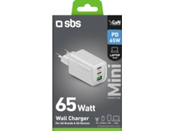 Carregador de Viagem SBS com Power Delivery (2 Usb-C - GaN - 1 Usb-A  - 65W - Branco)