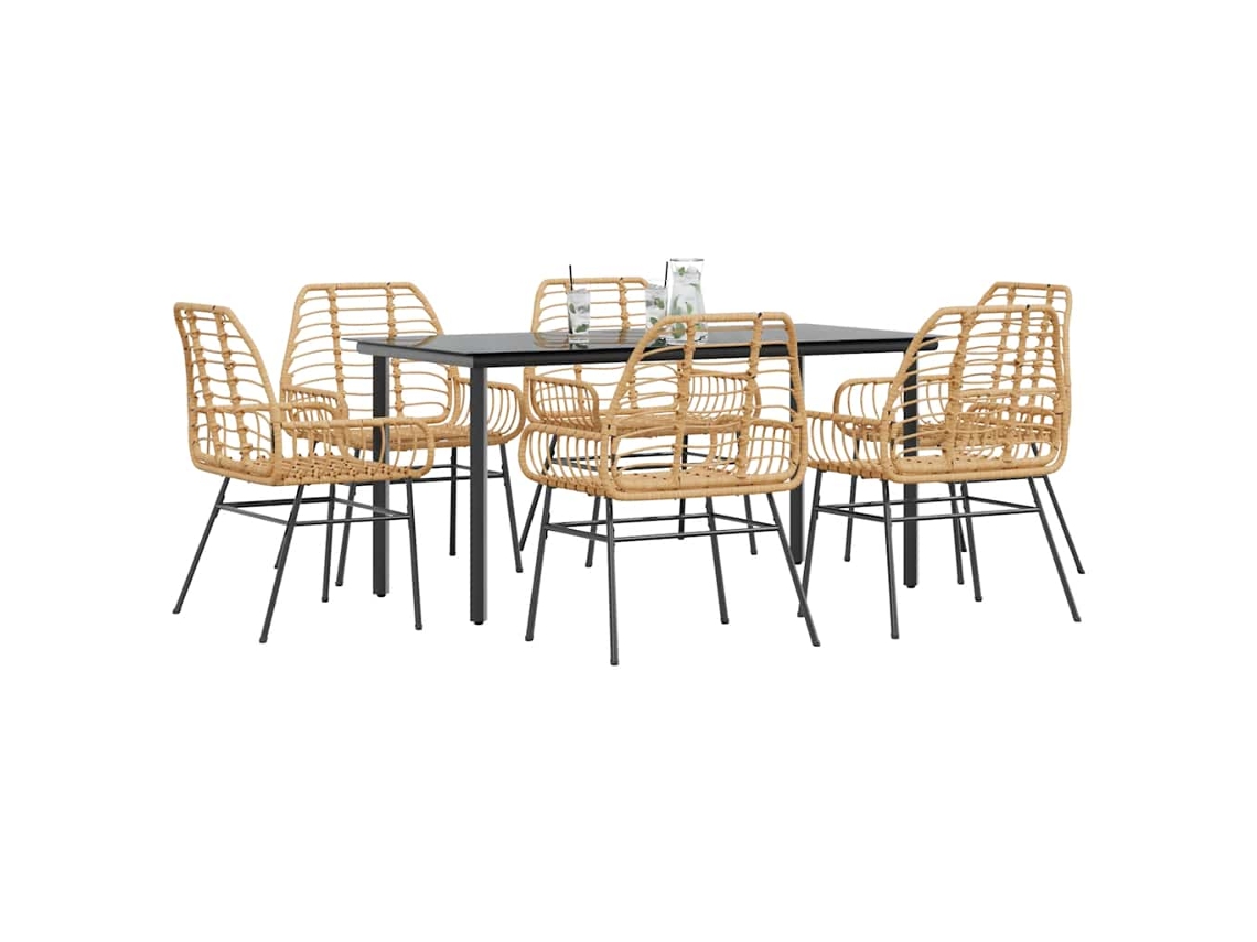 Vidaxl Conjunto Jantar Jardim 7 Peças Vidro Vime Pe Castanho